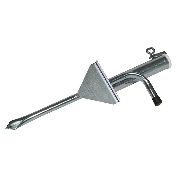 Videx Garden Schirmgestell Typ B - Für Rohrdurchmesser: 25 mm - 35 mm - Bild einer silbernen Erdanker-Bodenhülse für Sonnenschirme, Grillen oder Wäschespinnen.