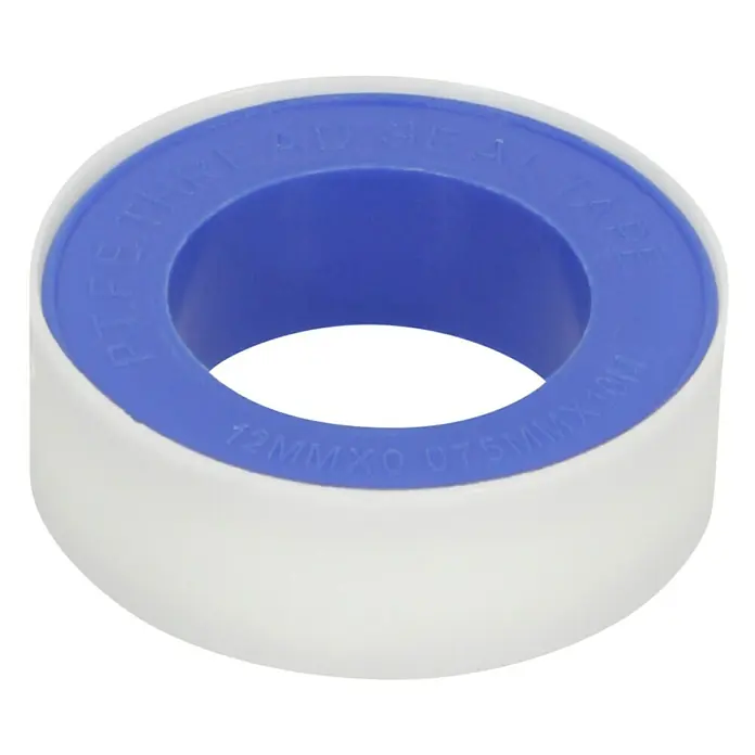 Malibu Bypass-Set - Durchmesser Anschluss: 32 mm - 38 mm - Nahaufnahme einer Rolle weisses Teflonband mit blauer Spule, beschriftet mit "PTFE THREAD SEAL TAPE 12MMX0.075MMX10M".