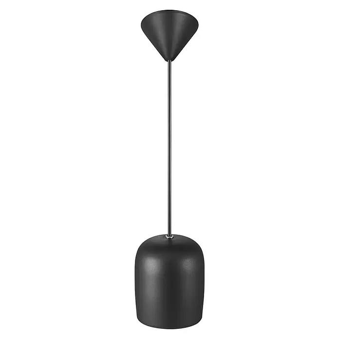 Nordlux Notti Lámpara colgante redonda - 25 W, Ø x Al: 10 x 12 cm, Negro, Negro, E27 - Una lámpara colgante negra moderna con una pantalla cilíndrica y una varilla delgada, que ofrece una iluminación elegante.