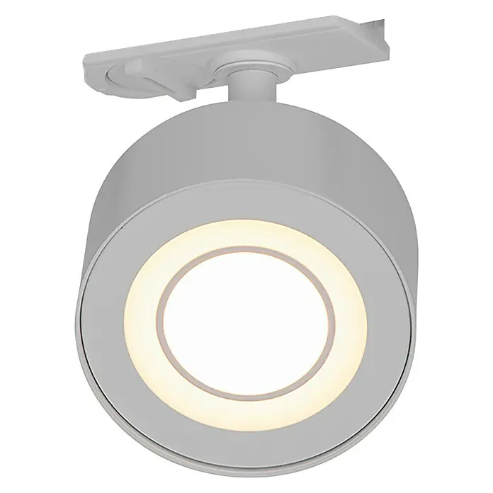 Nordlux Link Foco de pared LED Clyde - 4 W, Ø x Al: 8,5 x 10,5 cm, Blanco cálido, Blanco - Primer plano de una lámpara de techo LED blanca y moderna con iluminación circular brillante.