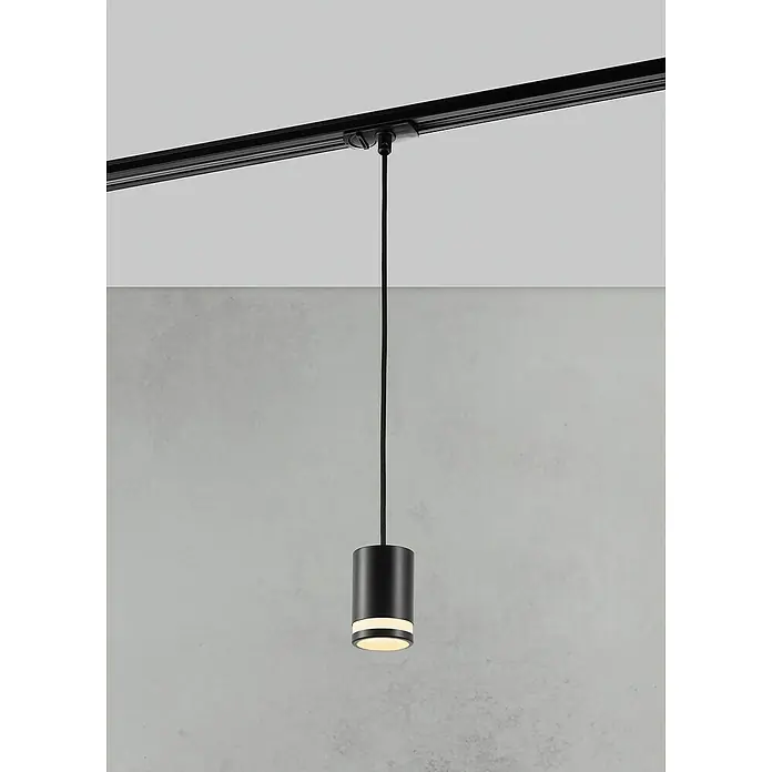 Nordlux Link Lámpara colgante redonda Rondie - 35 W, Ø x Al: 6 x 200 cm, GU10, Negro - Lámpara colgante cilíndrica negra en un riel, que ofrece un diseño moderno y minimalista para iluminación interior.