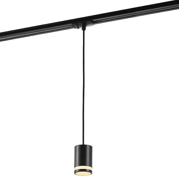 Nordlux Link Lámpara colgante redonda Rondie - 35 W, Ø x Al: 6 x 200 cm, GU10, Negro - Lámpara colgante cilíndrica negra moderna en un riel, creando un diseño de iluminación elegante y proporcionando un ambiente atmosférico.
