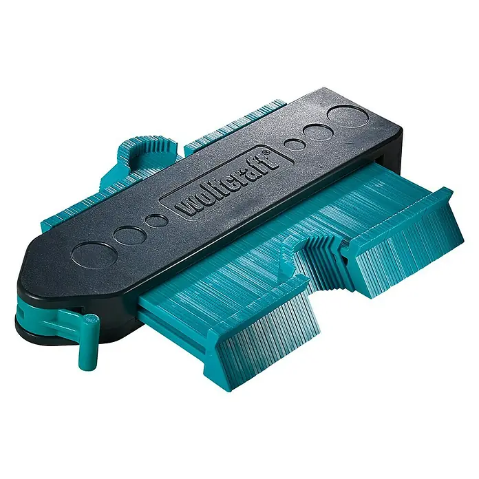 Wolfcraft Konturenlehre - Breite: 130 mm - Konturlehre von Wolfcraft, ideal zum Übertragen von Konturen auf Werkstücke, blau-schwarzes Werkzeug für präzise Anpassungen.