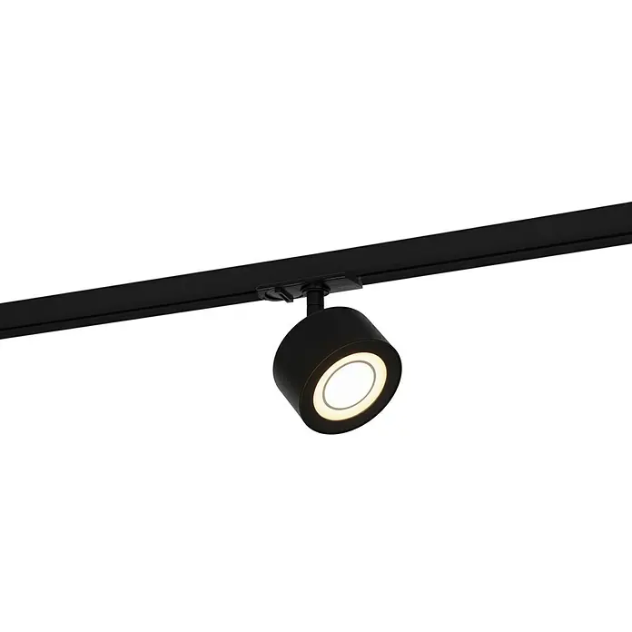 Nordlux Link Foco de pared LED Clyde - 4 W, Ø x Al: 8,5 x 10,5 cm, Blanco cálido, Negro - Foco LED negro montado en un riel. El foco es cilíndrico y emite una luz cálida. Ideal para interiores modernos.