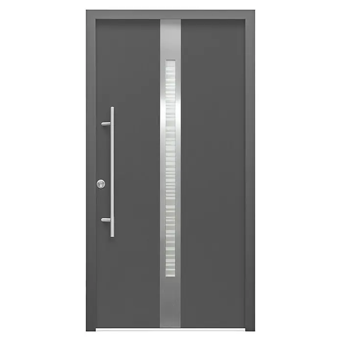 Splendoor Haustür Thermodoor PLUS SP20 - 110 x 210 cm, DIN Anschlag: Links, Anthrazitgrau Feinstruktur - Moderne Haustür in Anthrazit mit senkrechtem Glaseinsatz und elegantem Türgriff für einen stilvollen Eingangsbereich.