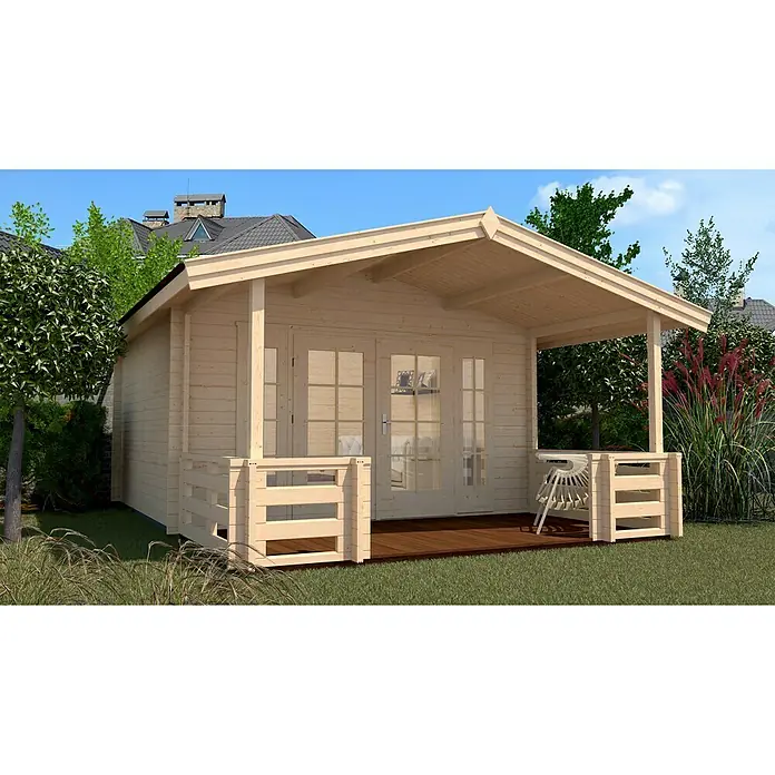 Weka Gartenhaus Weekendhaus 137 B - Außenmaß inkl. Dachüberstand (B x T): 460 x 590 cm, Holz, Natur, 22,04 m² - Holzgartenhaus mit überdachter Veranda, ideal für entspannte Stunden im Freien und als stilvolle Ergänzung für jeden Garten.