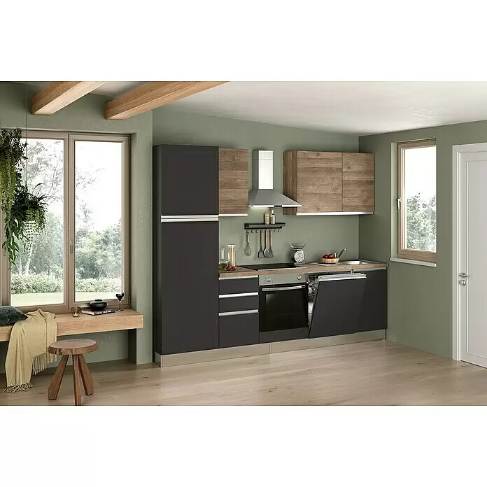 Marinelli Cucine Vormontierte Küchenzeile Ametista - Breite: 270 cm, Anthrazit/Nuss, Mit Elektrogeräten, Spüle links - Stimmungsaufnahme