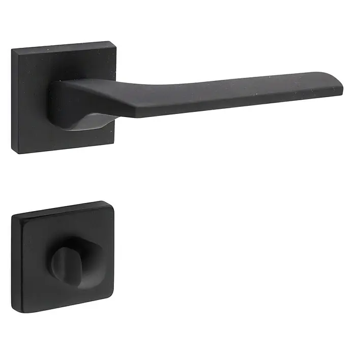 Diamond Doors Black Edition Zimmertürgarnitur WC Bellevue - Stärke Tür: 40 mm - 45 mm, Schwarz, Schlitzkopf/Olive - Elegantes schwarzes Türgriffset mit modernem, eckigem Design für stilvolle Innentüren. Hochwertige Verarbeitung für langlebige Funktionalität.