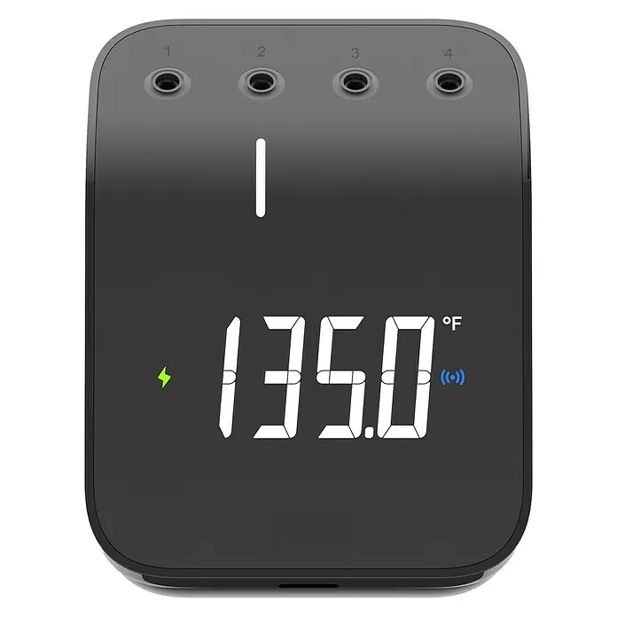 Weber Asistente smart para barbacoa Weber Connect - L x An x Al: 9,8 x 3,4 x 7,5 cm - Termómetro inteligente con cuatro puertos y pantalla digital que muestra 135,0°F para lecturas de temperatura precisas.