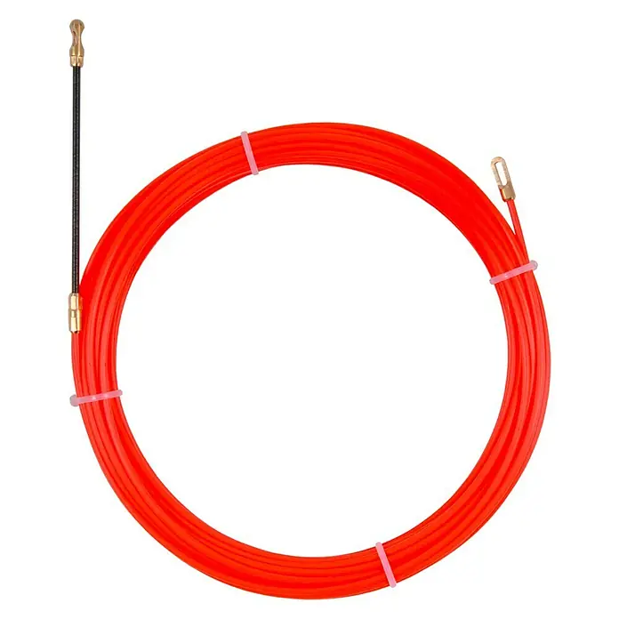 Guía pasacables Sondaflex - Plástico, Largo: 5 m - Una guía pasacables naranja, enrollada y sujeta con cintas de fijación, cuenta con un alambre flexible de tracción y piezas de fijación.