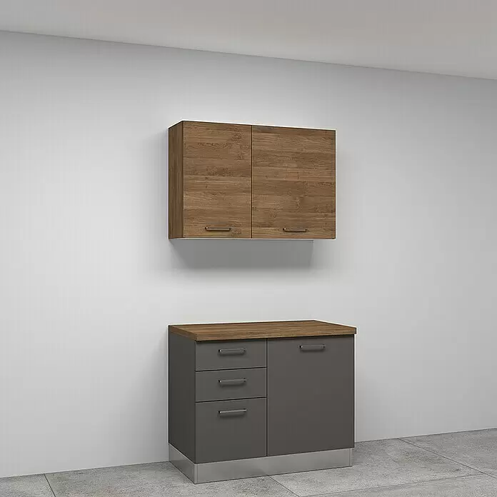 Marinelli Cucine Vormontierte Winkelküche Vega - B x T: 250 x 225 cm, Anthrazit/Nuss, Mit Elektrogeräten, Spüle rechts - Stimmungsaufnahme