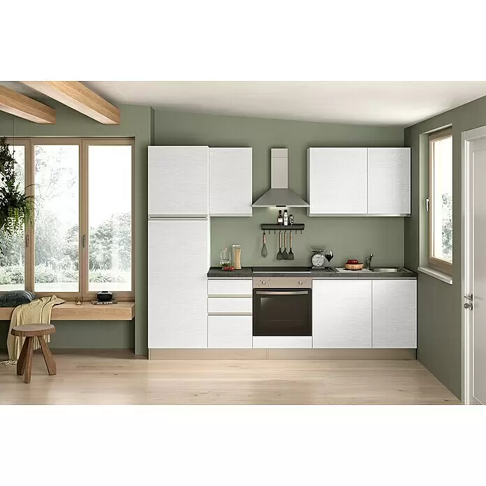 Marinelli Cucine Vormontierte Küchenzeile Gemma - Breite: 270 cm, Weiß, Mit Elektrogeräten, Spüle rechts - Stimmungsaufnahme