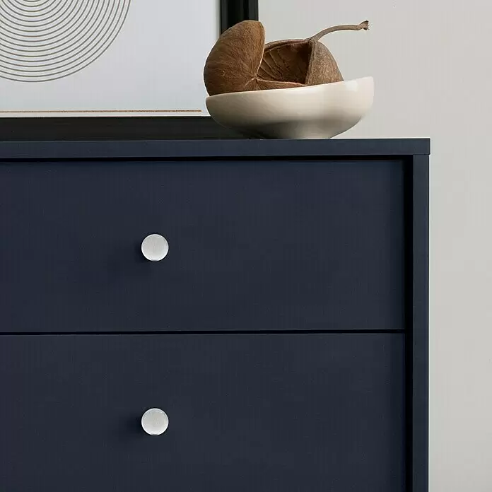 Häfele Pomo para muebles - Tipo de tirador del mueble: Botón, Ø x Al: 20 x 30 mm - Cómoda azul marino con dos pomos redondos plateados.