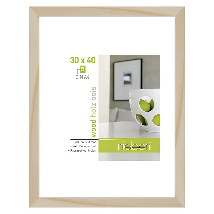 Nielsen Holzrahmen Apollo - 30 x 40 cm, Natur - Holzbilderrahmen Nielsen, 30x40 cm, DIN A4, mit Passepartout. Ideal zum Einrahmen von Fotos und Kunstdrucken.