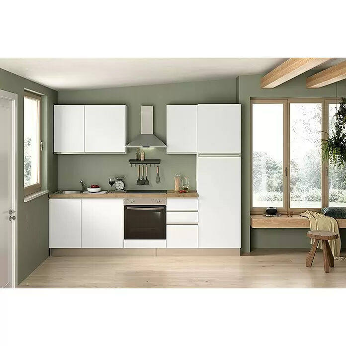 Marinelli Cucine Vormontierte Küchenzeile Luce - Breite: 270 cm, Weiß, Mit Elektrogeräten, Spüle links - Stimmungsaufnahme