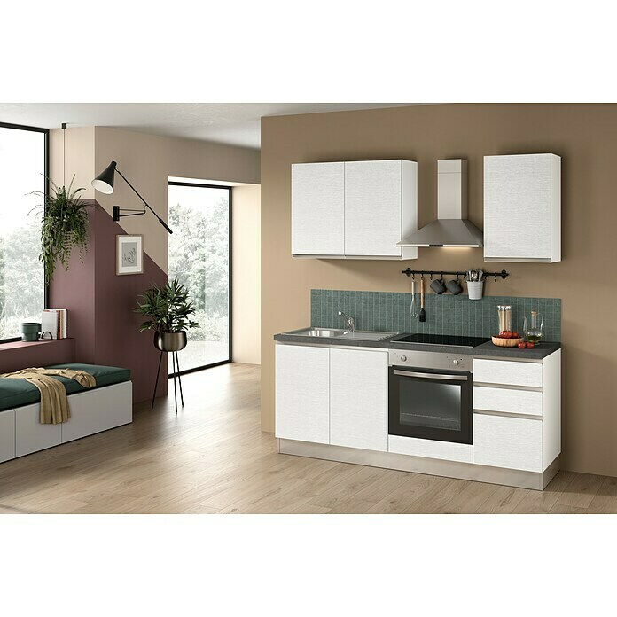 Elektrogeräten, Weiß, Mit Cucine Spüle (Breite: Marinelli links) BAUHAUS 195 | Küchenzeile cm, Vormontierte Marina