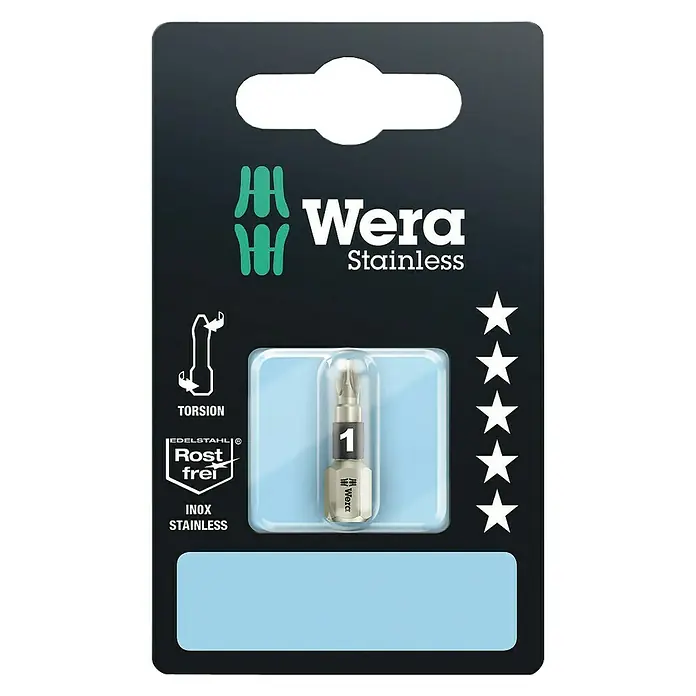 Wera Bit 3851/1 Edelstahl - PZ 1, 25 mm - Wera Edelstahl Bit 1: Hochwertiger, rostfreier Schrauberbit für präzise Schraubanwendungen im professionellen und privaten Bereich.