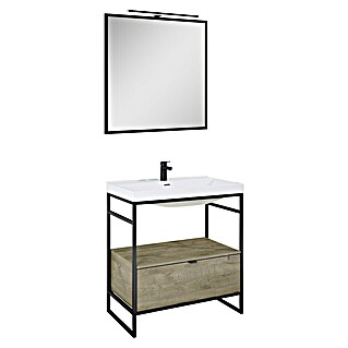 Inspira Badmöbel-Set IA2 (4 -tlg., 80 cm, White/Canela Oak/Black, Matt)