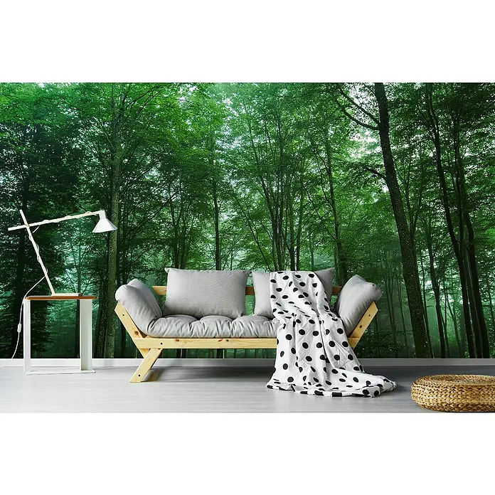 Papermoon Premium collection Fototapete Blick auf den Wald - B x H: 300 x 223 cm, Vlies - Diese Fototapete zeigt einen beruhigenden Wald, der eine ruhige Atmosphäre schafft. Ideal für Wohnzimmer oder Schlafzimmer, bringt die Natur ins Haus.