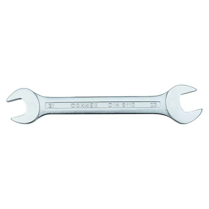 Connex Llave fija de doble boca - Ancho de llave: 21 mm - 23 mm - Llave fija de doble boca Connex, tamaños 21 y 23, fabricada según DIN 3110, ideal para diversos trabajos de tornillos en taller y garaje.
