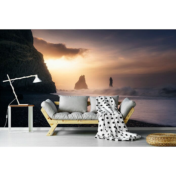 Papermoon Premium collection Fototapete Reynisfjara Sunrise (B x H: 450 x 280 cm, Vlies) | BAUHAUS