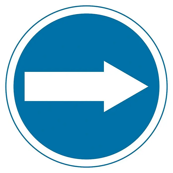 Cartel - Azul/Blanco, Flecha derecha - Señal de tráfico azul con flecha blanca que indica una dirección obligatoria hacia la derecha.