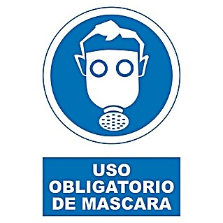 Cartel (Azul/Blanco, Uso obligatorio de máscara de seguridad, 23 x 34 cm)