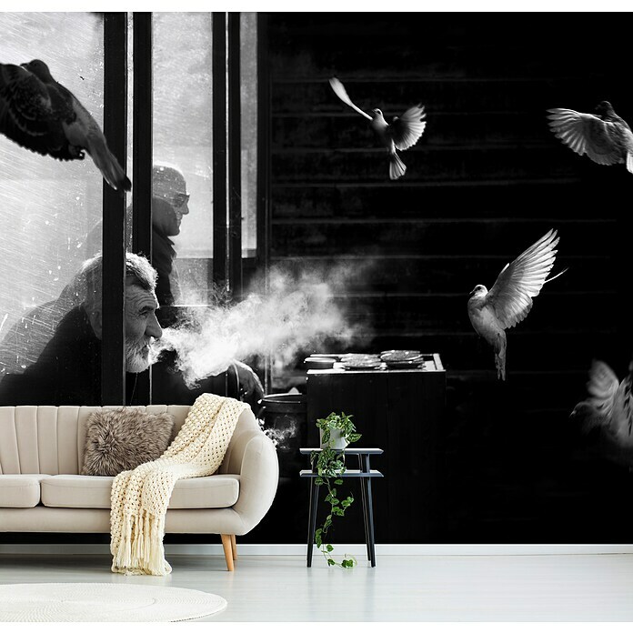 Papermoon Premium collection Fototapete Der Mann der Tauben (B x H: 300 x 223 cm, Vlies) | BAUHAUS