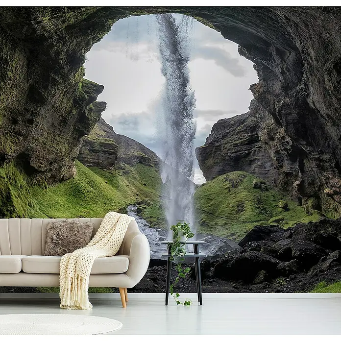 Papermoon Premium collection Fototapete Versteinerter Wasserfall - B x H: 250 x 186 cm, Vlies - Wandbild mit Wasserfall in einer Höhle, schafft eine natürliche und entspannende Atmosphäre im Raum.\n
