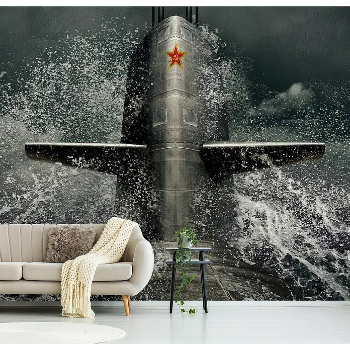 Papermoon Premium collection Fototapete U-Boot - B x H: 200 x 149 cm, Vlies - Beeindruckende Wandtapete mit einem sowjetischen U-Boot, das aus dem Wasser auftaucht, perfekt für ein maritimes Ambiente.