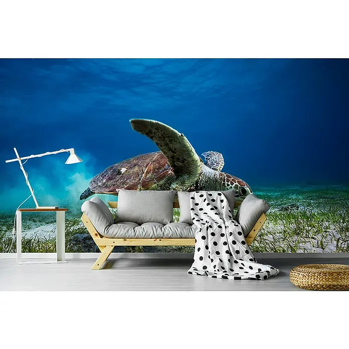 Papermoon Premium collection Fototapete Abheben - B x H: 400 x 260 cm, Vlies - Wandgemälde mit Unterwasser-Meeresschildkröte, verleiht dem Raum eine einzigartige Atmosphäre. Stilvolles Design für Wohnzimmer oder Schlafzimmer.