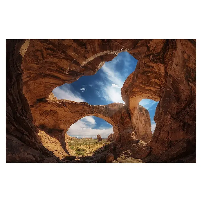 Papermoon Premium collection Fototapete Doppelbogen - B x H: 200 x 149 cm, Vlies - Spektakuläre Felsformationen im Arches-Nationalpark mit blauem Himmel im Hintergrund. Die Bögen bieten einen atemberaubenden Ausblick.