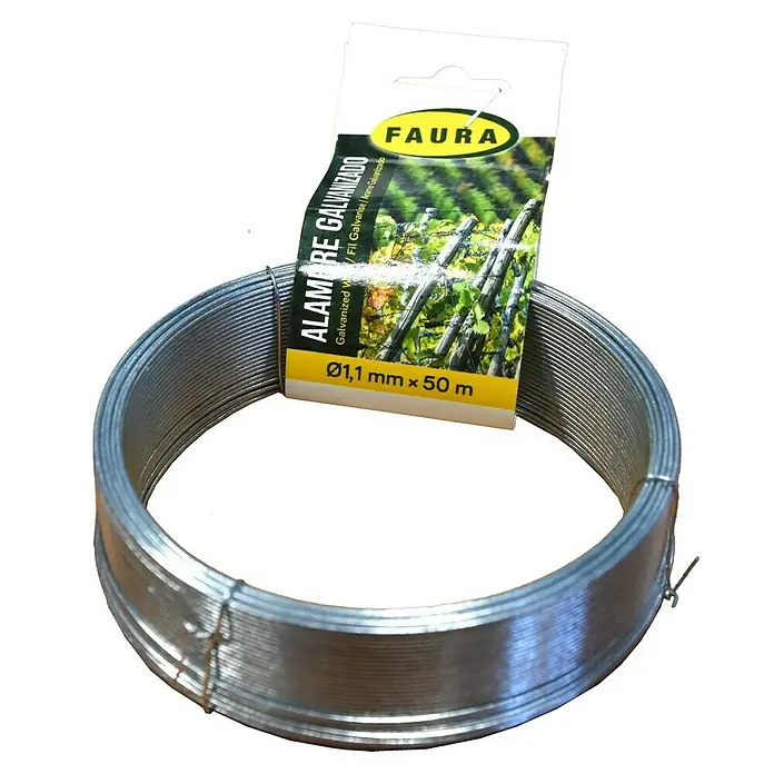 Faura Alambre galvanizado -  - Rollo de alambre galvanizado marca Faura, de 1,1 mm de grosor y 50 m de largo, ideal para jardinería.