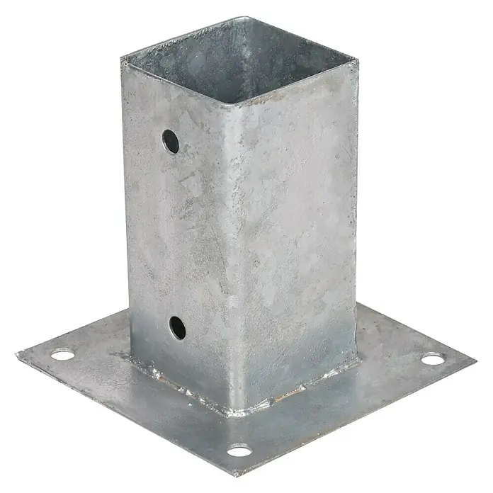 Faura Soporte para poste - L x An: 7 x 7 cm, Acero - Soporte metálico: Soporte robusto galvanizado para uso exterior, ideal para postes y vigas. Incluye orificios para un montaje sencillo.