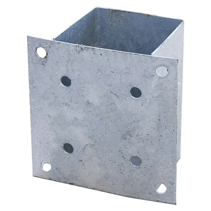 Faura Soporte mural - L x An: 9 x 9 cm, Acero - Anclaje metálico para postes con placa base cuadrada y orificios para fijación, para mayor estabilidad y sujeción segura.