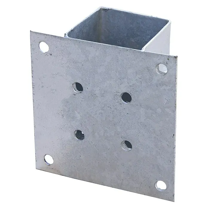 Faura Soporte mural - L x An: 7 x 7 cm, Acero - Anclaje metálico para postes con base cuadrada y múltiples orificios de montaje para una instalación segura.