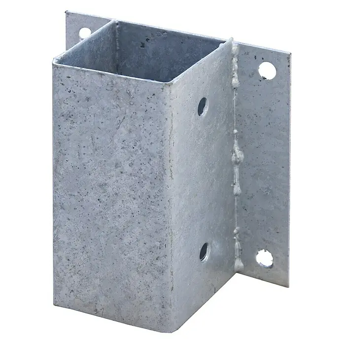 Faura Soporte mural - L x An: 7 x 7 cm, Acero - Soporte de poste de acero con eje cuadrado y placa de montaje lateral con agujeros, ideal para una construcción de postes segura y estable.