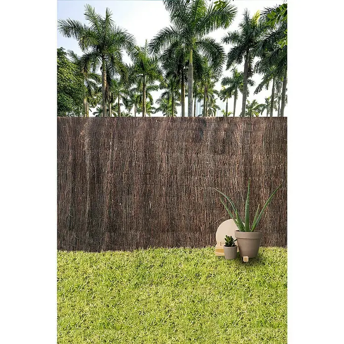 Faura Brezo Cocobruc - 3 x 2 m, Marrón - Muro decorativo hecho de materiales naturales con plantas. Diseño de jardín natural para privacidad y acentos verdes.