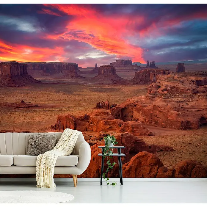 Papermoon Premium collection Fototapete Jagds Mesa - B x H: 300 x 223 cm, Vlies - Wandbild mit Wüstenlandschaft und rotem Himmel, perfekt für Wohnzimmer. Bringt die Schönheit der Natur in dein Zuhause!