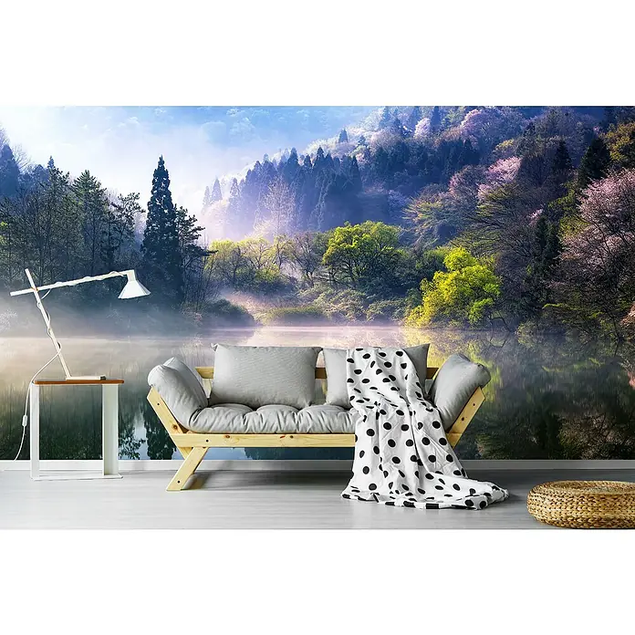 Papermoon Premium collection Fototapete Morgen ruhig - B x H: 250 x 186 cm, Vlies - Wandbild mit einem Waldsee-Motiv, das eine entspannende Atmosphäre in jeden Raum bringt. Ideal für Wohn- und Schlafzimmer.