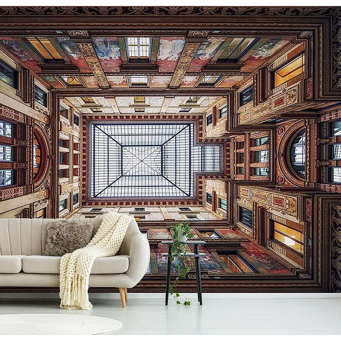 Papermoon Premium collection Fototapete Rom - B x H: 200 x 149 cm, Vlies - Wandbild mit einer architektonischen Ansicht und einem bequemen Sofa. Eine stilvolle Ergänzung für jeden Raum.