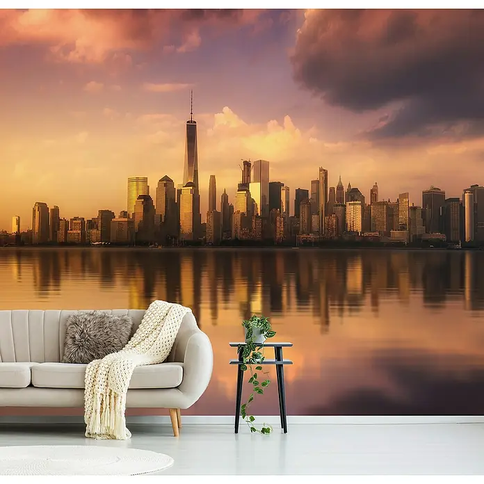 Papermoon Premium collection Fototapete Skyscraperview I - B x H: 400 x 260 cm, Vlies - Das Wandbild zeigt die New Yorker Skyline bei Sonnenuntergang und verleiht jedem Raum eine elegante und moderne Atmosphäre.