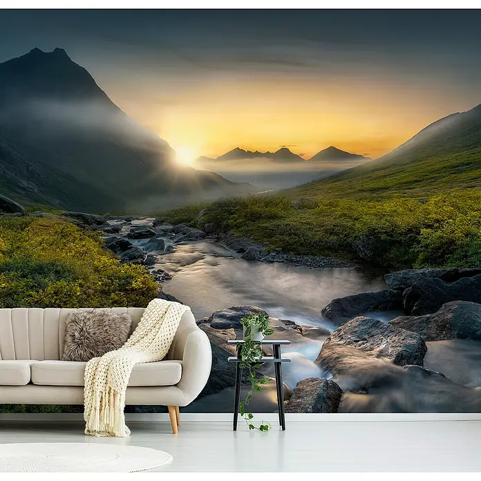 Papermoon Premium collection Fototapete Träumend - B x H: 250 x 186 cm, Vlies - Wandbild mit Berglandschaft, das eine ruhige Atmosphäre in jeden Raum bringt. Perfekt für Wohn- oder Schlafzimmer.