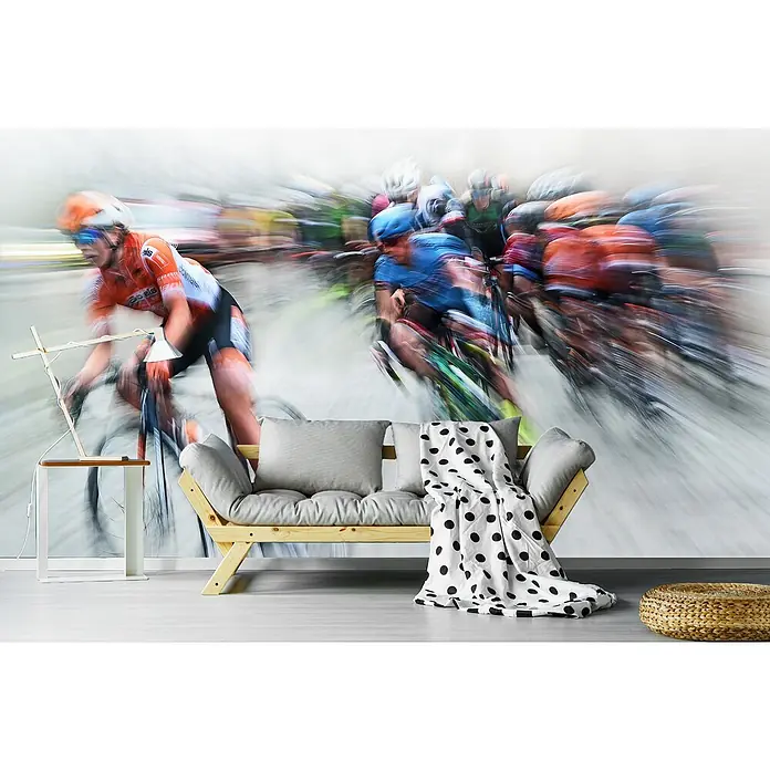 Papermoon Premium collection Fototapete Ausbrechen - B x H: 200 x 149 cm, Vlies - Wandbild mit Radsport-Motiv im Wohnzimmer. Die dynamische Tapete bringt Bewegung und Energie in den Raum, ideal für Sportbegeisterte.