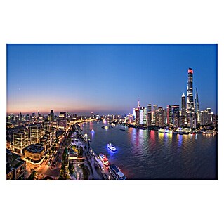 Papermoon Premium collection Fototapete Blaue Stunde Shanghai (B x H: 400 x 260 cm, Vlies)