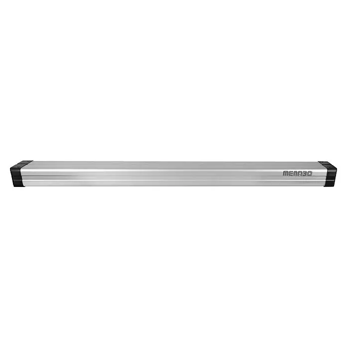 Menabo Transportbox Professional für lange Gegenstände - L x B x H: 320 x 15,5 x 21,5 cm, Aluminium - Silberne Aluminium-Dachreling mit schwarzen Endkappen und 'MENABO'-Logo.