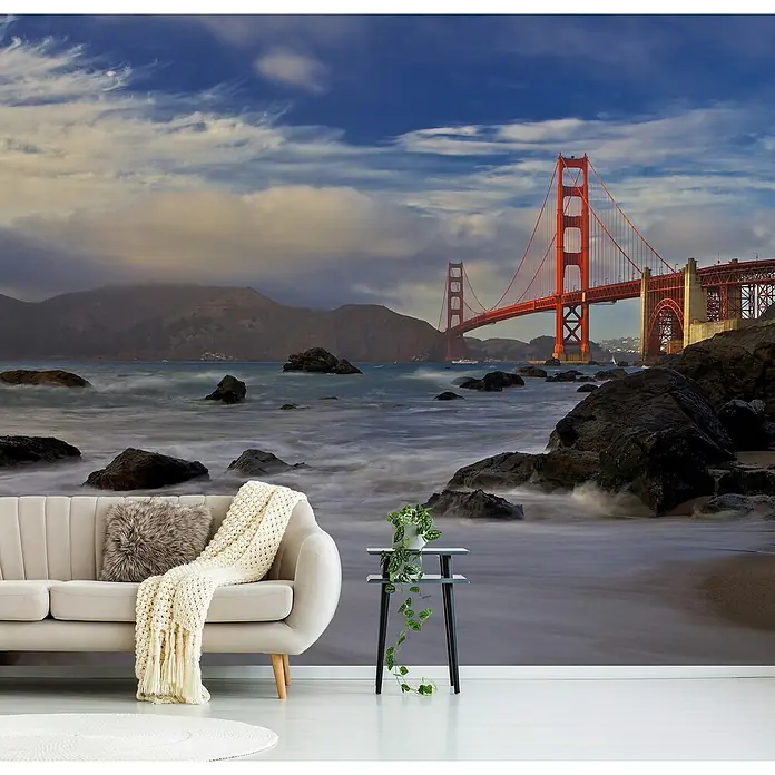 Papermoon Premium collection Fototapete Golden Gate Bridge - B x H: 450 x 280 cm, Vlies - Dekorative Wandtapete mit Golden Gate Brücke-Motiv. Eine moderne und stilvolle Ergänzung für jeden Wohnraum, die Atmosphäre und Weite vermittelt.