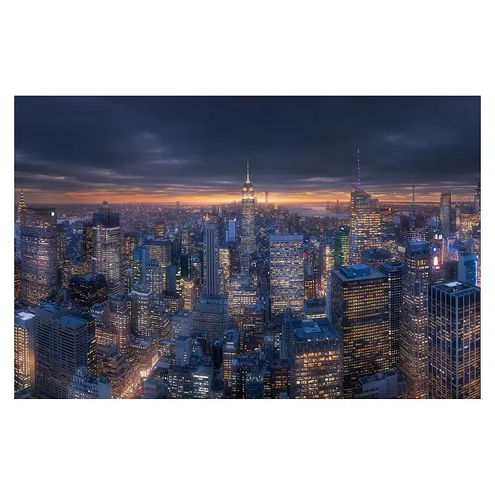 Papermoon Premium collection Fototapete Skyscraperview II - B x H: 450 x 280 cm, Vlies - Beeindruckende Skyline von New York City im Abendlicht. Das Empire State Building dominiert die Stadtlandschaft mit vielen Lichtern.