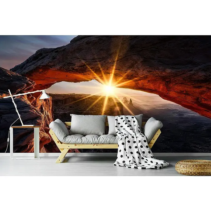Papermoon Premium collection Fototapete Mesa Arch - B x H: 400 x 260 cm, Vlies - Fototapete mit Steinbogen-Motiv. Wanddeko für Wohnzimmer oder Schlafzimmer mit natürlicher Landschaft und Sonnenschein, die eine angenehme Atmosphäre schafft.