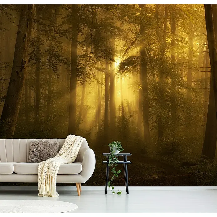 Papermoon Premium collection Fototapete Gelb größere Bild - B x H: 200 x 149 cm, Vlies - Dekoratives Wandbild mit einem Waldmotiv, das eine gemütliche Atmosphäre schafft. Ideal für Wohnräume, die eine natürliche und beruhigende Note suchen.